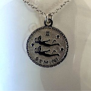 Sterling Silver Zodiac Pendant Necklace, 16"-18" Adjustable Necklace (Gemini)